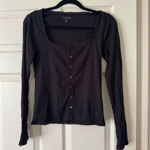 J.Crew Scoopneck Lace Trim Henley Black Size S